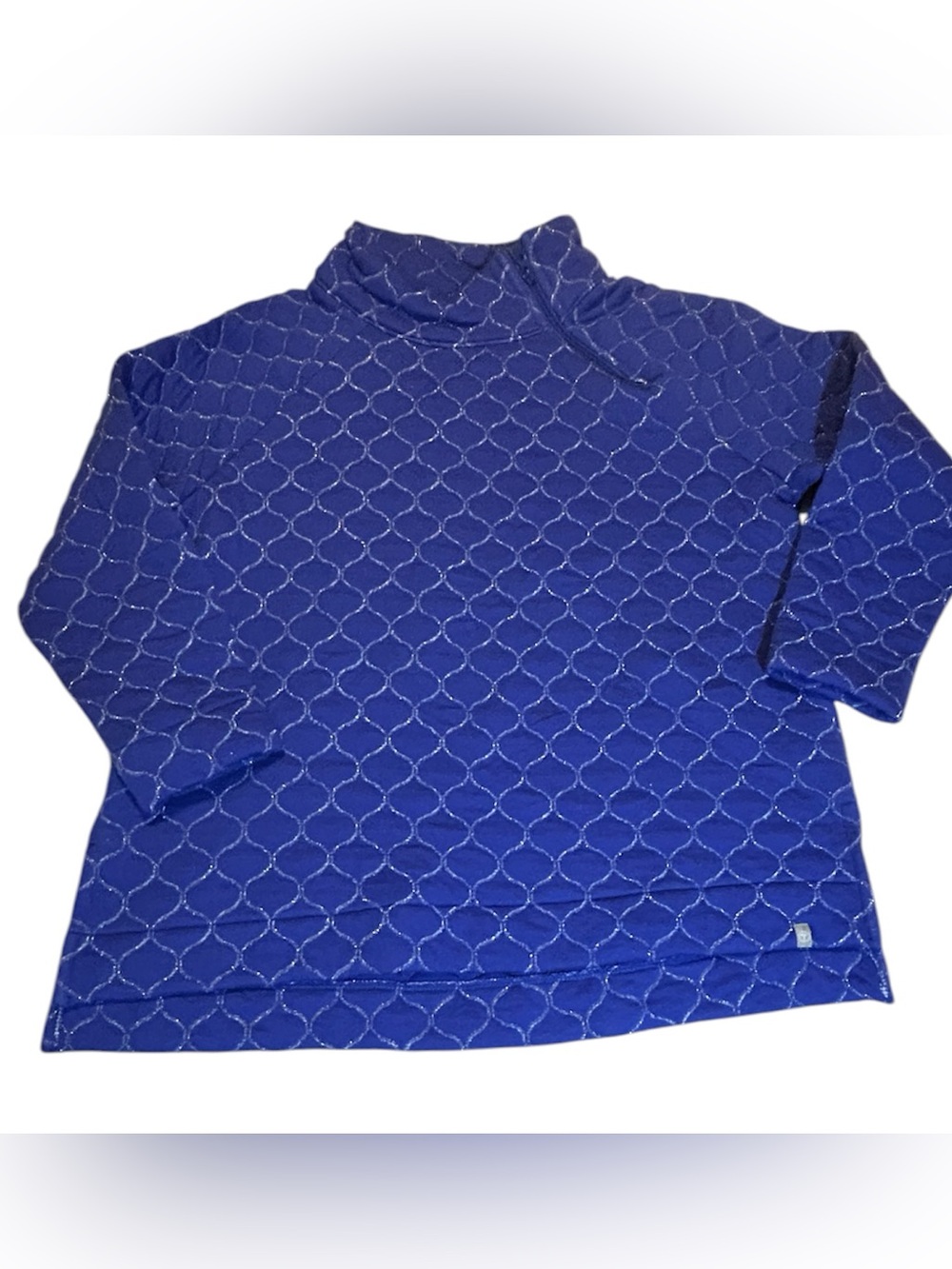 Joy Talbots Blue Metallic Geometric Quarter Zip Pullover 1X Plus Size Preppy